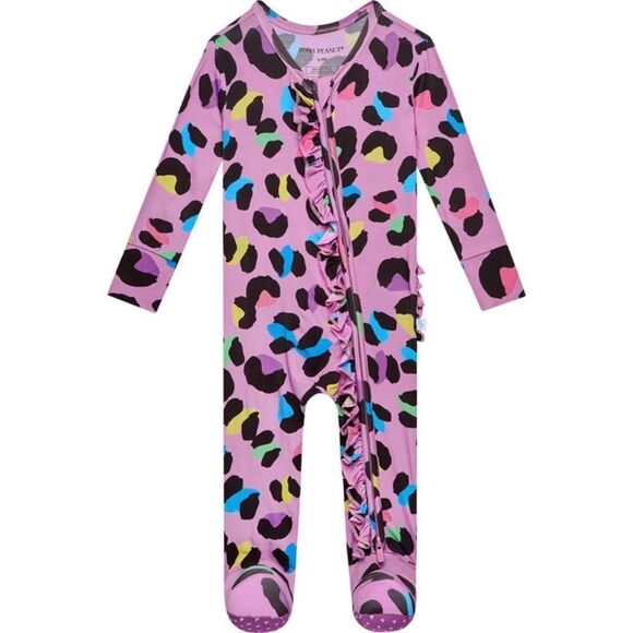 NWT POAH PEANUT LEOPARD FOOTIE RUFFLED ZIPPER ONE PIECE 3/6M - Picture 3 of 6